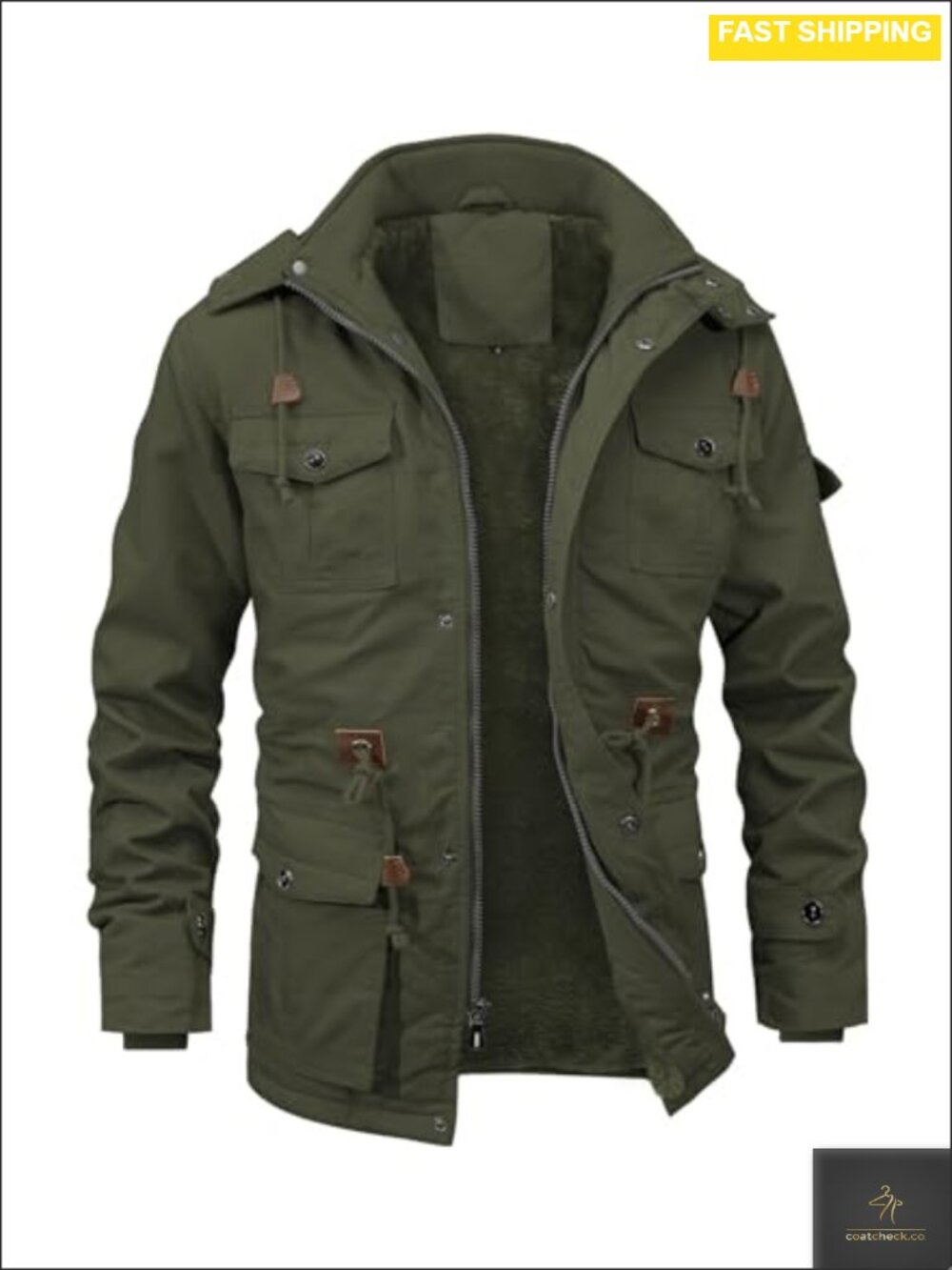 INVACHI Men's Military Jacket Fleece Lined Hooded Cargo Coat Winter